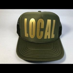 Local trucker hat olive green with gold vinyl